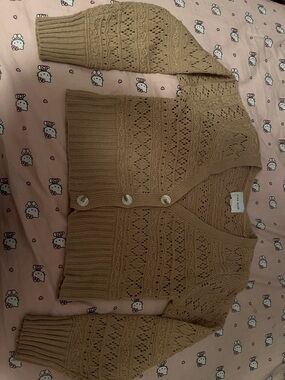 Pink Rose Beige Openwork Knit Button-Front Cardigan